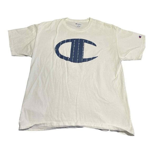Champion Shirt Mens XL White Blue Big C Logo Graphic Short Sleeve Athletic Tee - Picture 1 of 5